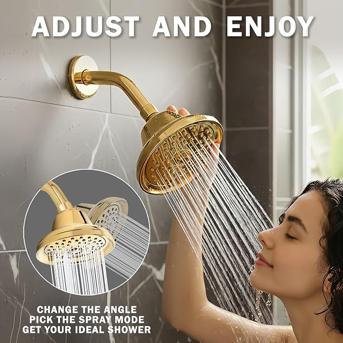Aqua Elegante Massage Shower Head With Mist - High Pressure Boosting, Adjustable Massaging Rainfall Showerhead For Low Flow Showers With Water Saving Nozzles - 2.5 GPM - Polished Brass