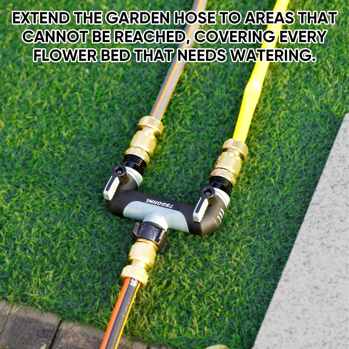 2 way hose splitter outdoor spigot splitter hose bib adapter garden faucet manifold water hose connector multiple hose connection garden watering - Grey