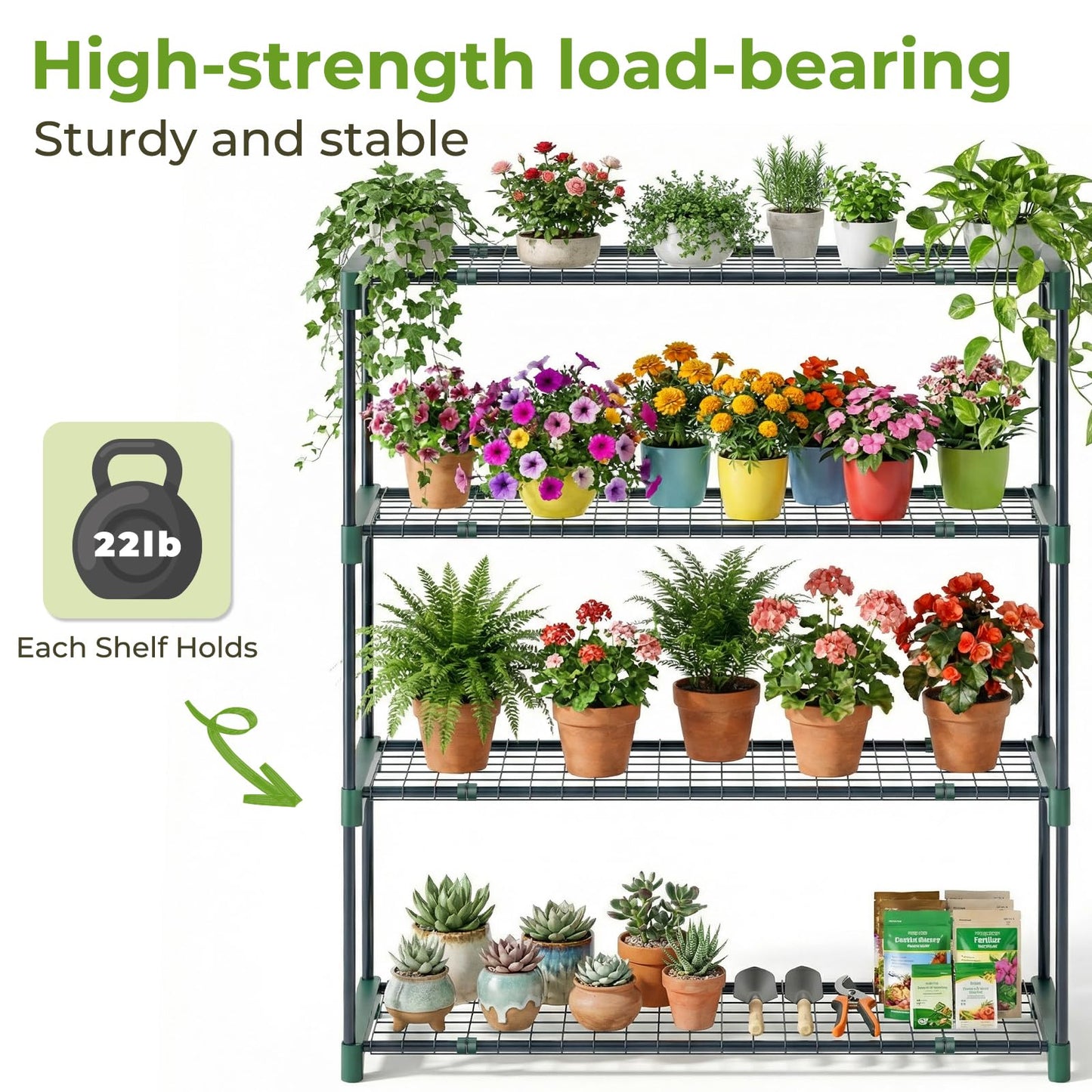 Ohuhu Plant Greenhouse Shelves 4 Tier 2 Pack Extra-Wide Stable Green House Shelving for Outdoor, 35x12x42 Inch Portable Rustproof Metal Shelf Plant Stand Rack Greenhouse Accessories