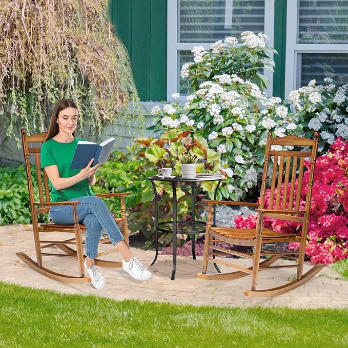 VINGLI Wooden Rocking Chair Outdoor Set of 2, Patio Rockers