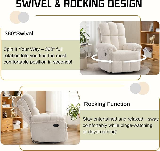 Korser Recliner Chair, Swivel Rocker Recliner Chair