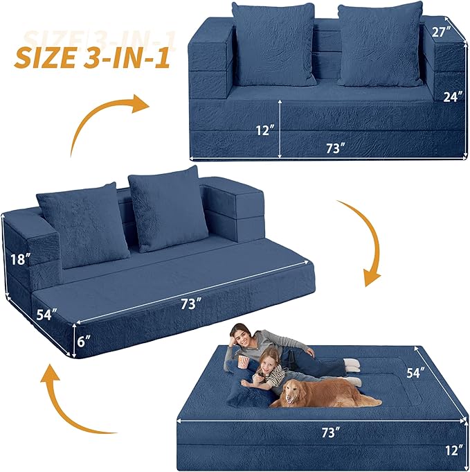 Futon Sofa Bed with Pillow, 3-in-1 Sleeper Sofa Bed with Removable Cover