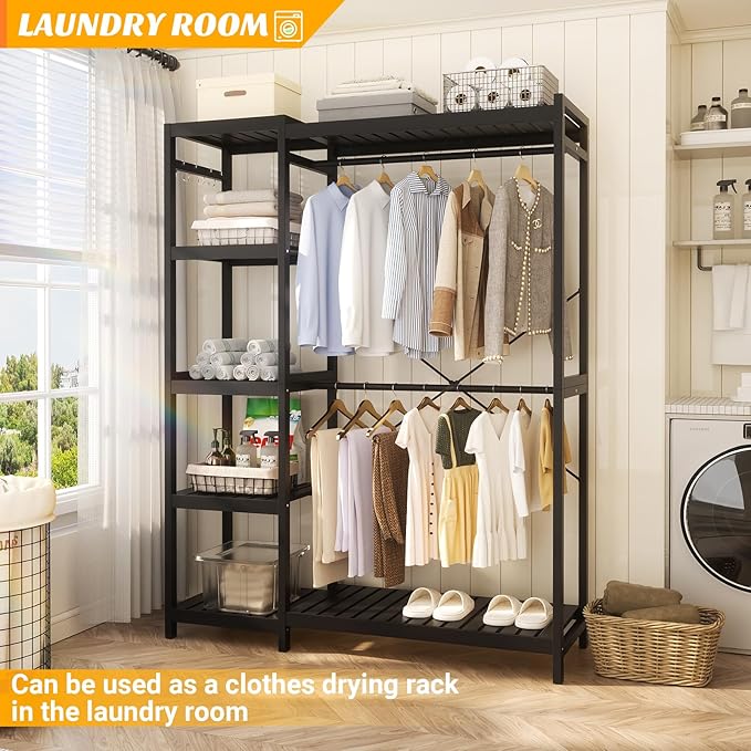 Homykic Bamboo Clothes Rack Garment Rack