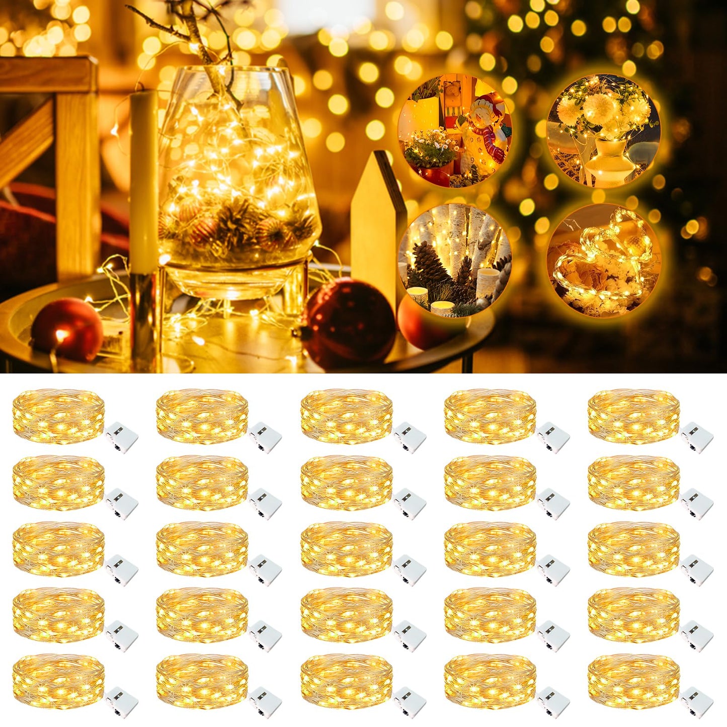 Fairdeer 20 Pack Fairy Lights Battery Operated - 7ft 20 Led Twinkle Lights 3 Modes, Bulk Mini String Lights Waterproof for Mason Jars Vases DIY Party Wedding Mothers Day Decoration-Warm White