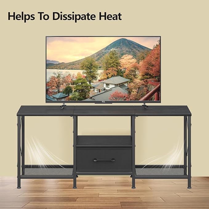 JARHETUN TV Stand with Fabric Drawer, Entertainment Center