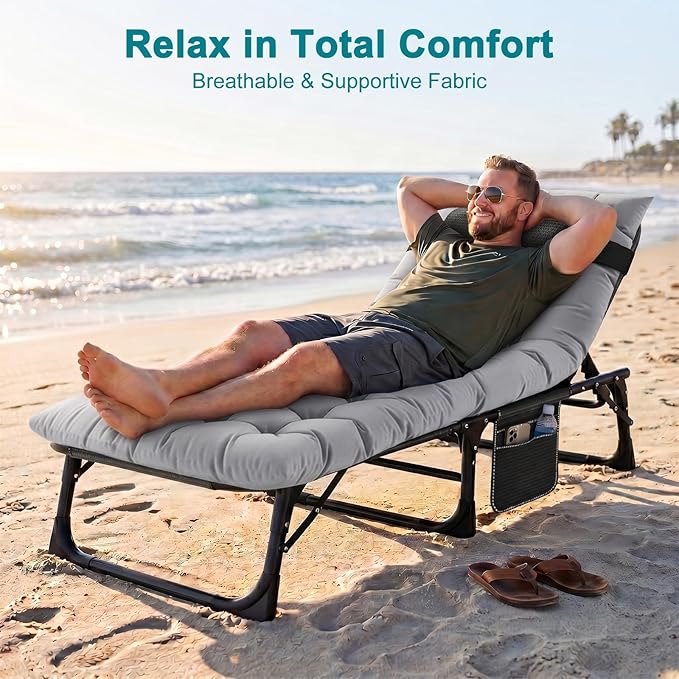 ABORON 2PK Chaise Lounge Chair, 5 Positions Padded Outdoor Tanning Chair