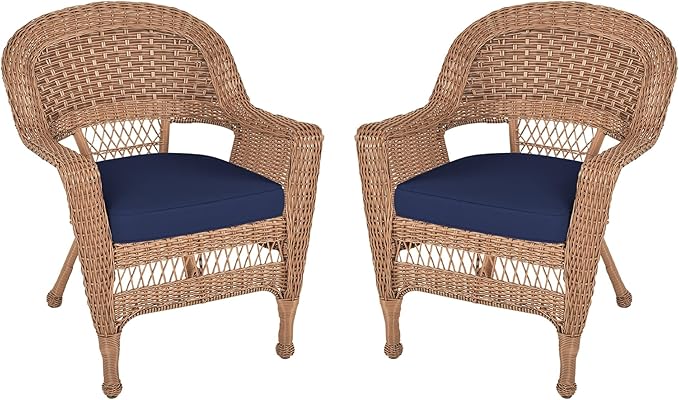 Jeco Wicker Chair with Blue Cushion, Honey/W00205-