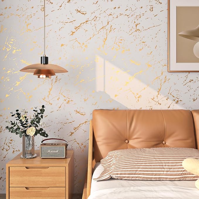 FunStick Modern Gold White Wallpaper Peel and Stick Wallpaper Thick Off White