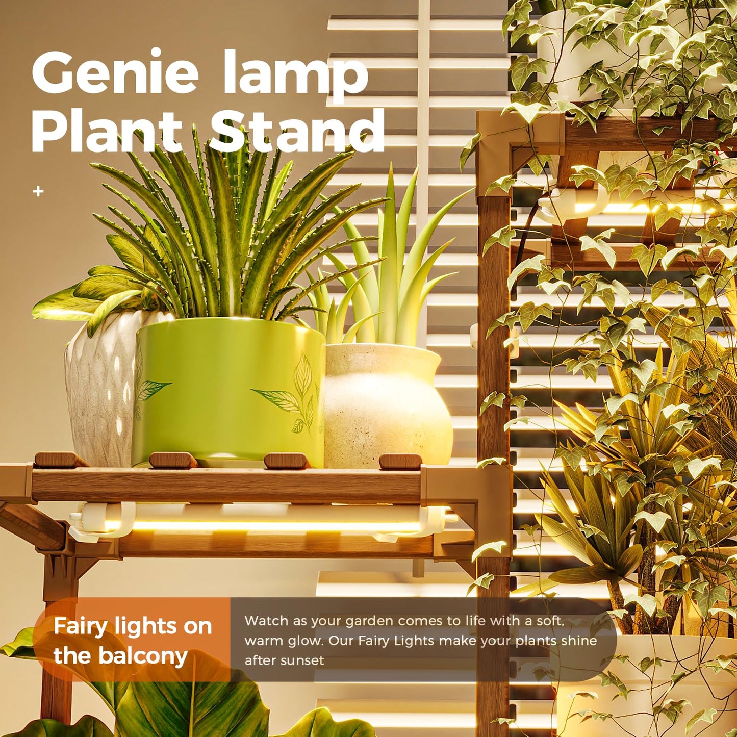 Bamworld Plant Stands with Grow Lights Indoor 4 Sets Plant Shelves Outdoor Wooden Plant Holder for Multiple Plants Flower Stands for Living Room Balcony Garden Patio Lawn Window