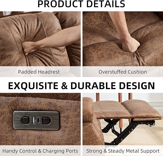 EBELLO Power Reclining Sofa for Living Room, Faux Leather 3 Seater Reclining