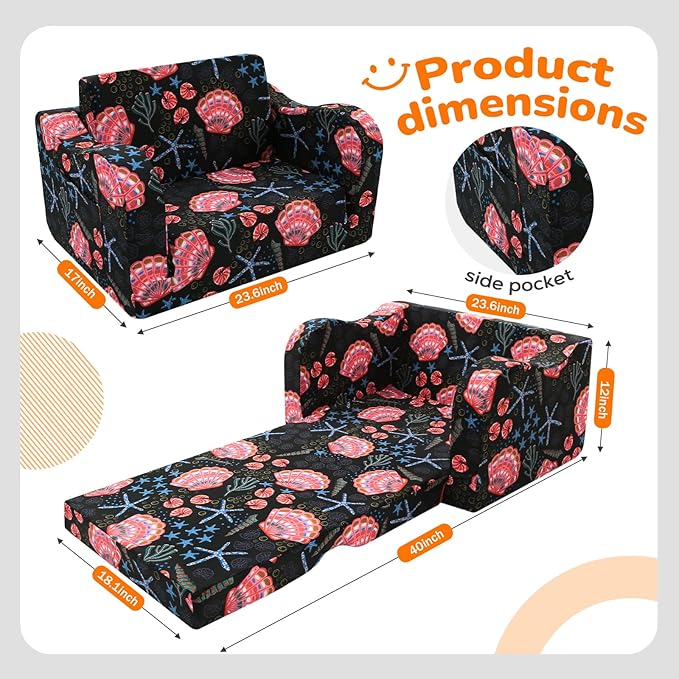 MeMoreCool Folding Kids Couch – 2-in-1 Toddler Sofa Bed, Lounge Chair