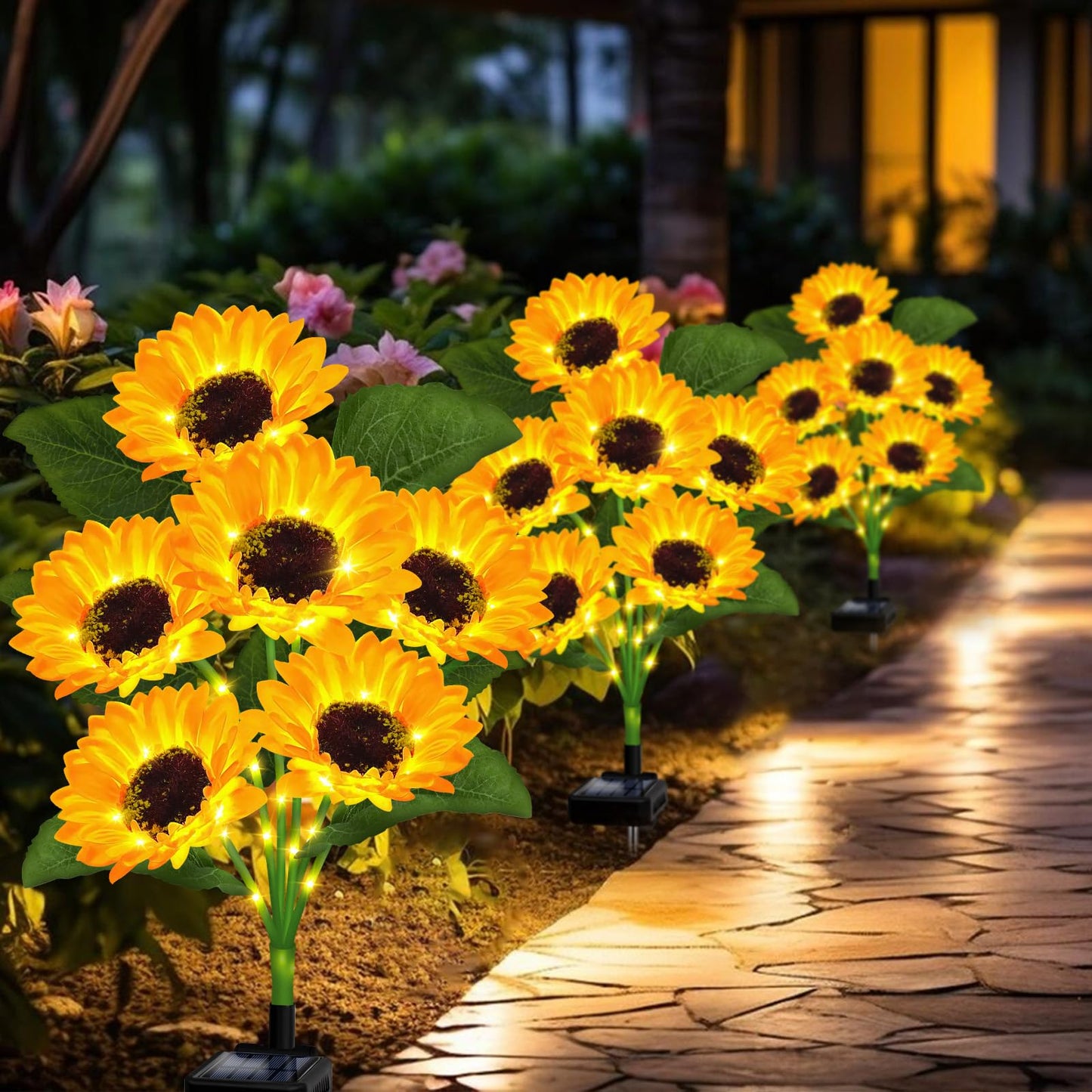 VOOKRY Solar Lights Outdoor, 4 Pack with 24 Sunflower Lights, Waterproof Solar Flowers Garden Decor, Birthday Gifts for Mom Women Grandma, Sunflowers Yard Decoration for Lawn Backyard Patio Flowerbed