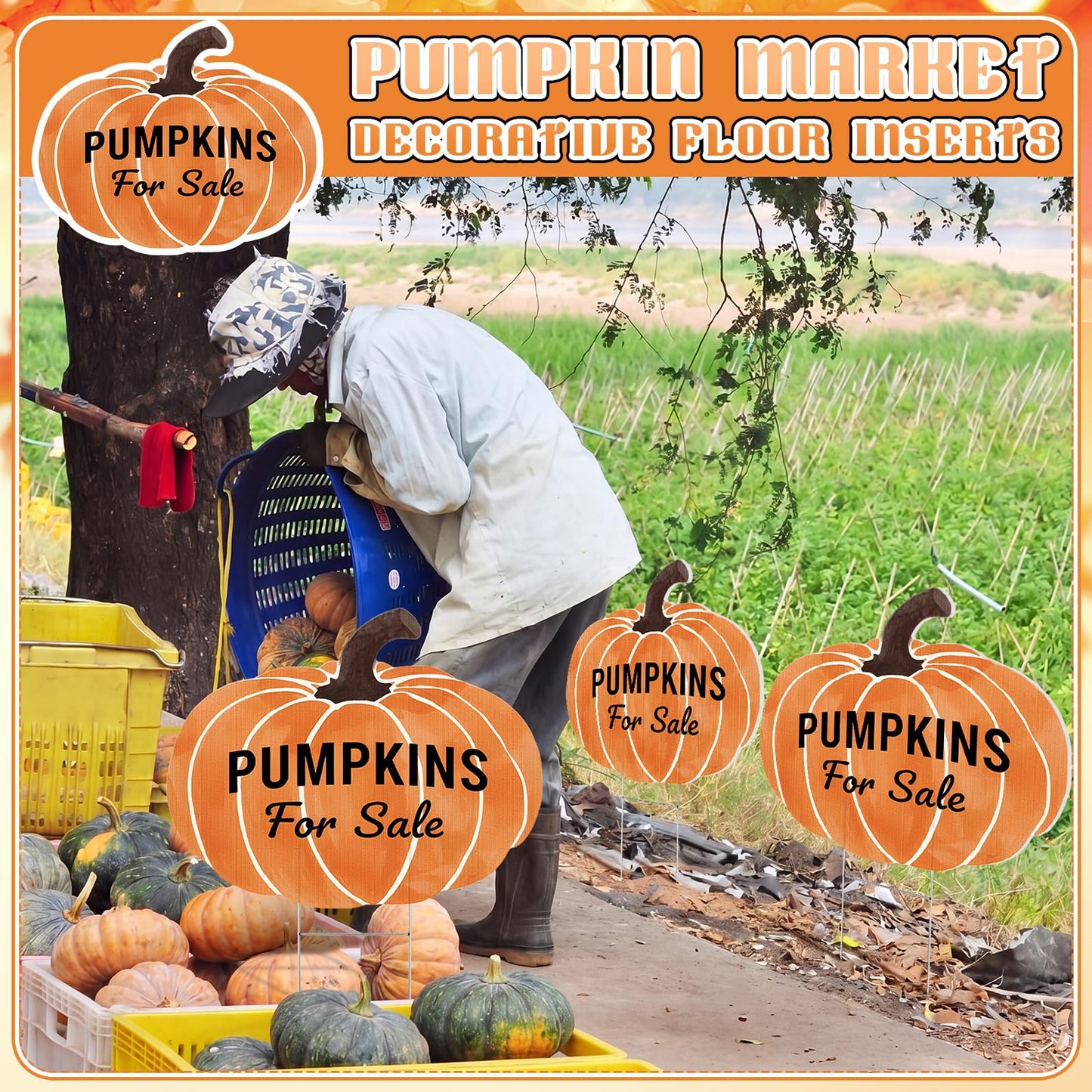 Otoolling 4 Pcs Pumpkins for Sale Yard Sign with Stakes Fall Thanksgiving Garden Patch Signs 15.7 x 13 Inch Fall Pumpkin Weatherproof Decorative for Outdoor Yard Garden Lawn