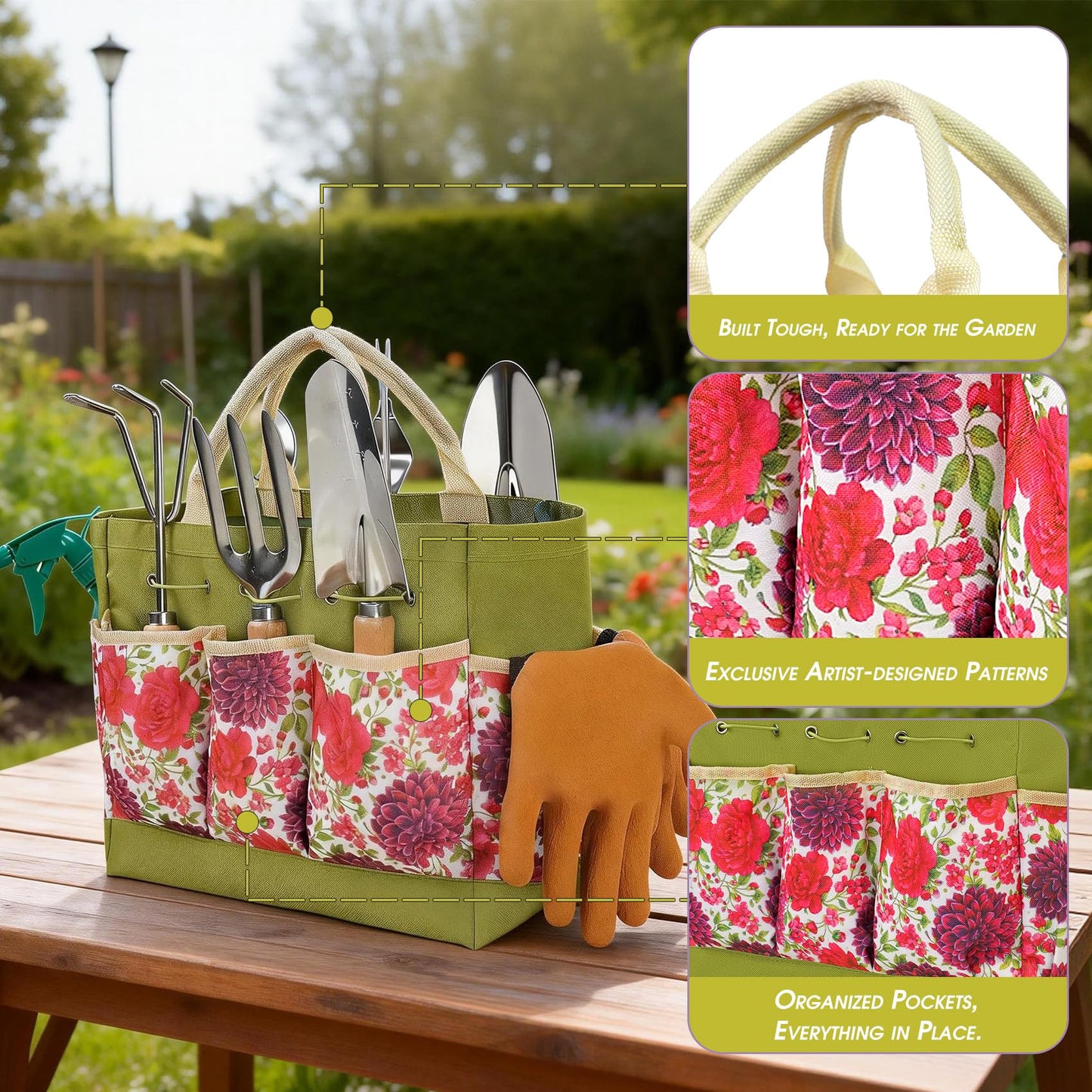 SLARMOR Garden Tool Set, 10 PCS Gardening Essentials, Stainless Steel Garden Hand Tools with Tote Bag, Well-Designed Gardening Supplies Kit Gifts for Women Men Gardeners