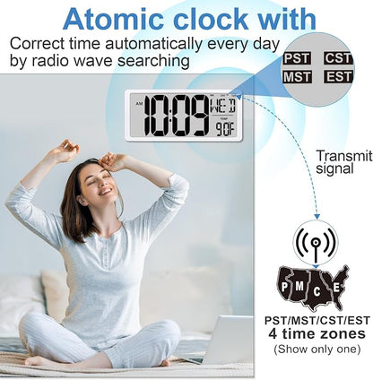 18.6" Extra Large Amotic Digital Wall Clock Battery Operated Alarm Clock with Day Date & Temperature Jumbo LCD Display Clock for Wall Bedroom Living Room Classroom Home Office