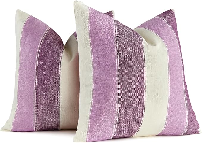 AmHoo Pack of 2 Farmhouse Stripe Check Throw Pillow Covers Set Case Cotton