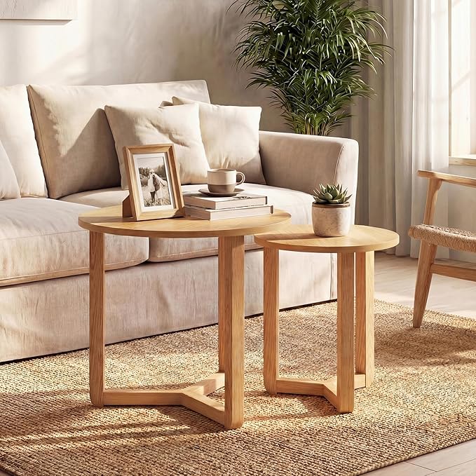 Giantex Round Nesting Coffee Table Set of 2, Wood Nesting End Tables