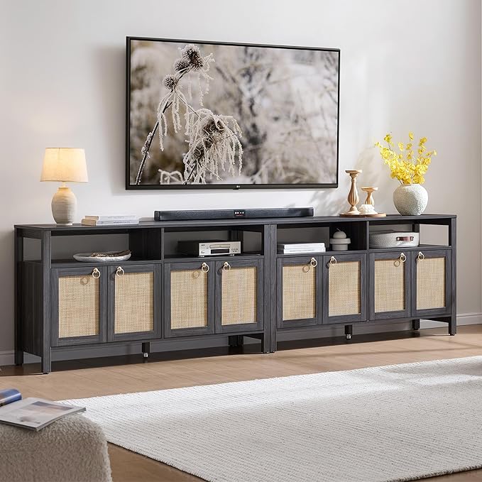 SICOTAS Rattan TV Stand for Television up to 120 Inch