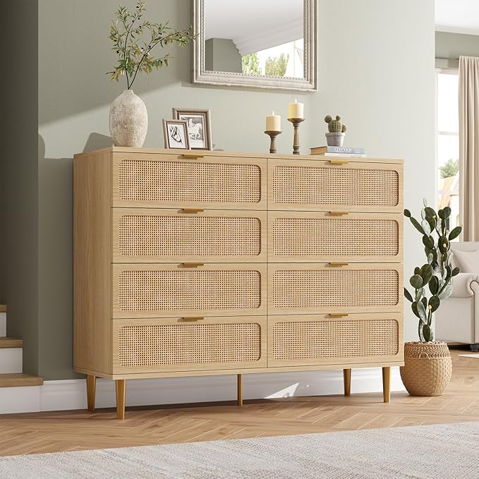 GarveeHome Rattan 8 Drawer Dressers