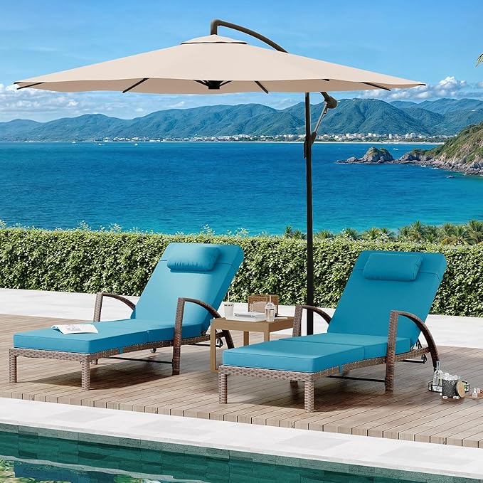GarveeLife 2-Piece Rattan Patio Folding Chaise Lounge, 5-Position Adjustable