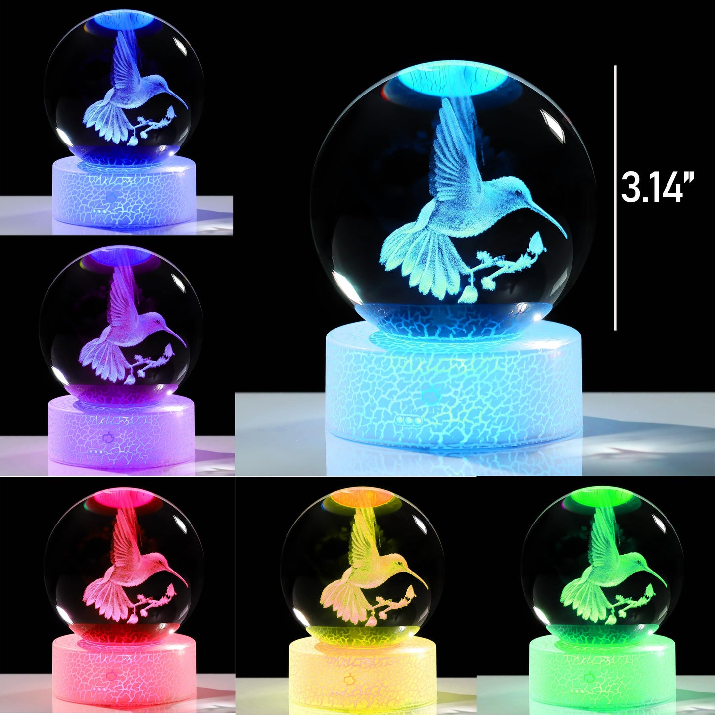 3D Hummingbird Gifts for Women - Crystals Ball Hummingbird Figurines Decor Glass Animals Figurine Keepsake Paperweight