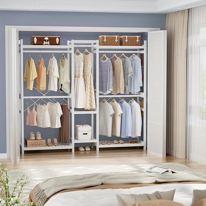 Homykic Bamboo Closet System Clothes Rack, Large Freestanding Garment Rack