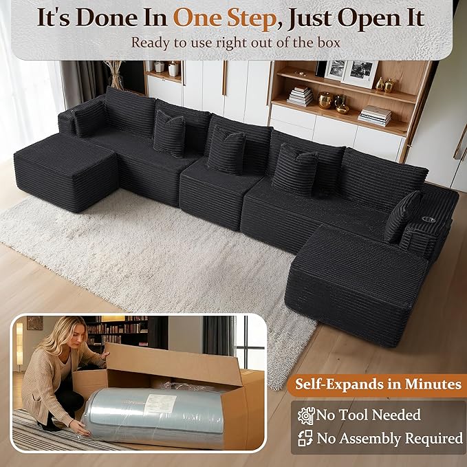 168" Cloud Sectional Couch, Comfort U Shaped Sofa