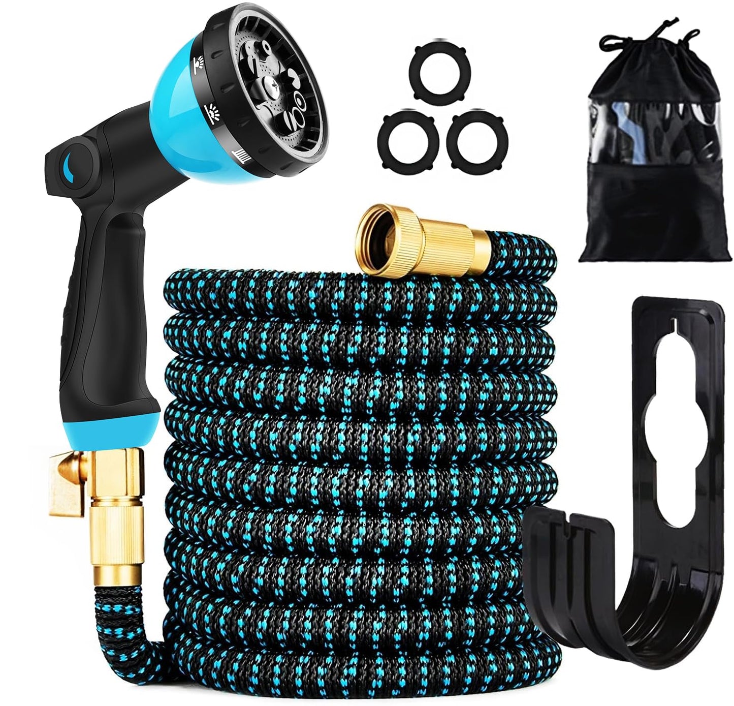 Expandable Garden Hose 50FT-Expanding Water Hose with Thumb-Controlled 10 Spray Nozzles&3750D Outer Fabric, Durable Collapsible Latex Core, Ultra Lightweight & Flexible