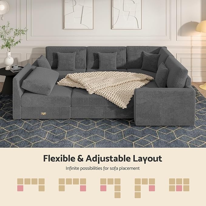 Modular Sectional Sofa, Oversized U Shaped Couch, Convertible Sleeper Sofa