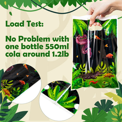BkeeCten Goodie Party Favor Bags - 50 Pack Reptile Swamp Party Favor Bags Lizard Snake Goody Candy Treat Christmas Winter Xmas New Year Gifts Wrapping Plastic Wildlife Jungle Animal Gift Wrap Kids