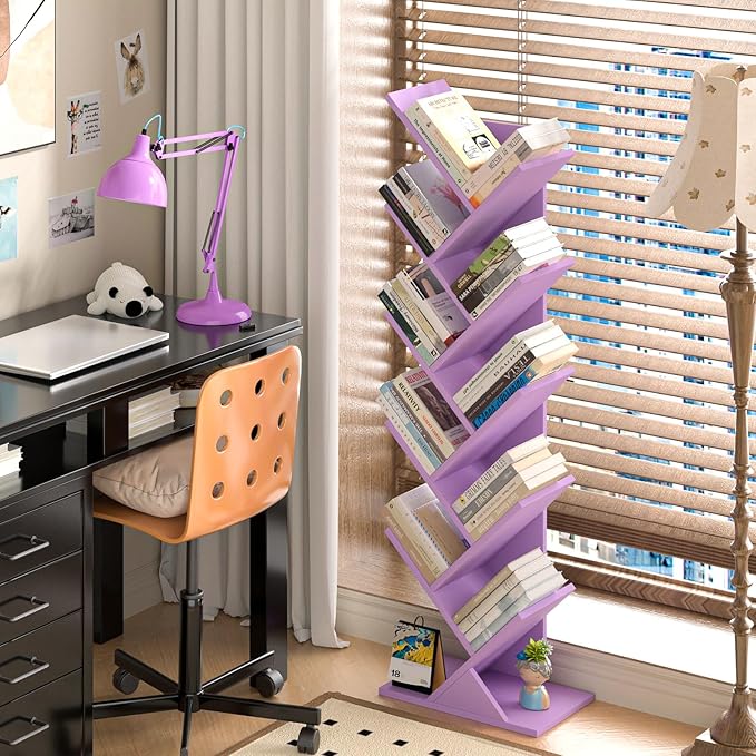 10 Tier Tree Book Shelf, Floor Standing Wood Bookshelf