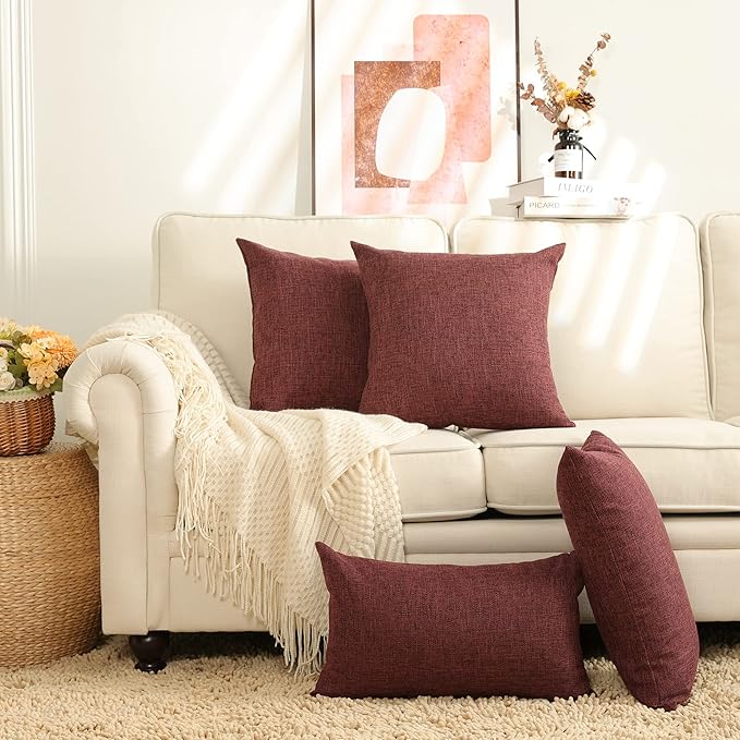 Stellhome Burlap Large Throw Pillow Covers Textured Farmhouse Linen Pillowcase
