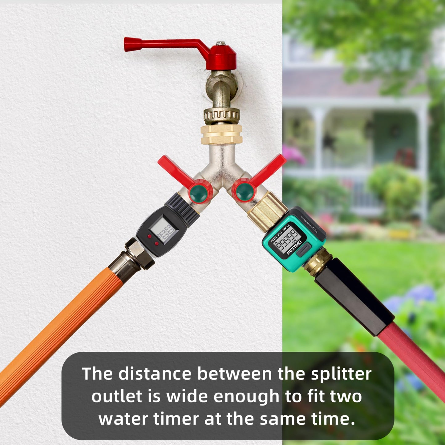 DINGBAI Garden Hose Splitter High Flow, 3/4”GHT Inlet Brass Heavy Duty Full Flow Hose Splitter 2-Way, Hose Y-Valve Faucet Splitter, Runner and Large Outlet with Extended Handle.