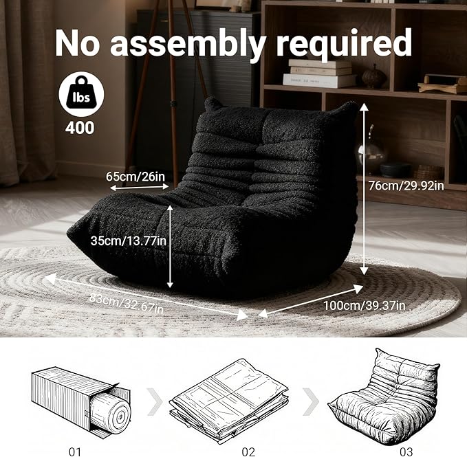 Giant Bean Bag Chair for Adults, Comfy Chairs for Bedroom, Memory Foam Chair