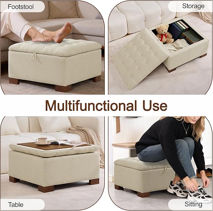WUTUTUEE 30" Fabric Square Storage Ottoman