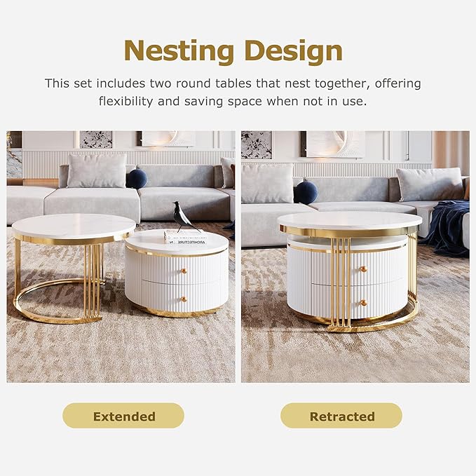 Merax Modern 2-Piece Round Nesting Coffee Table Set