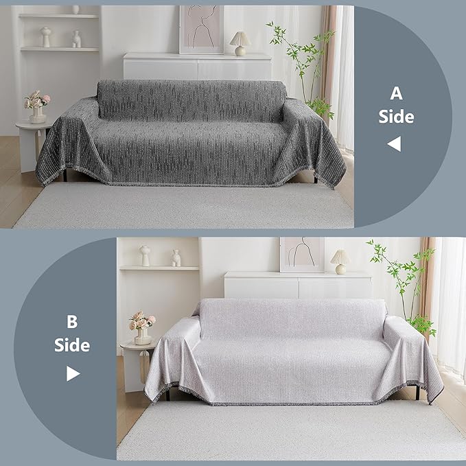 MYSKY HOME Couch Covers for Sofa, Dog Couch Cover Protector, Dark Grey Lines