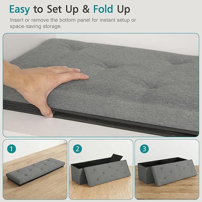 VECELO 43'' Folding Storage Ottoman Bench, Storage Chest, Linen Fabric Foot
