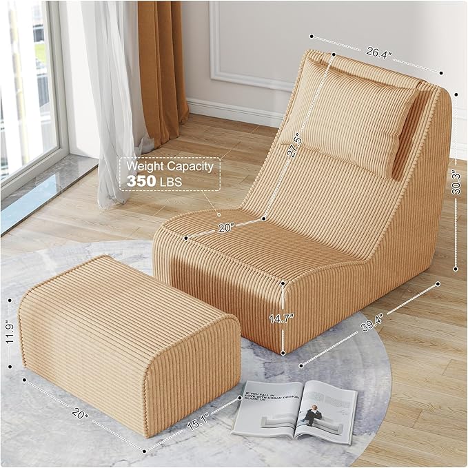 Giant Bean Bag Chair for Adults, Corduroy Chaise Lounge