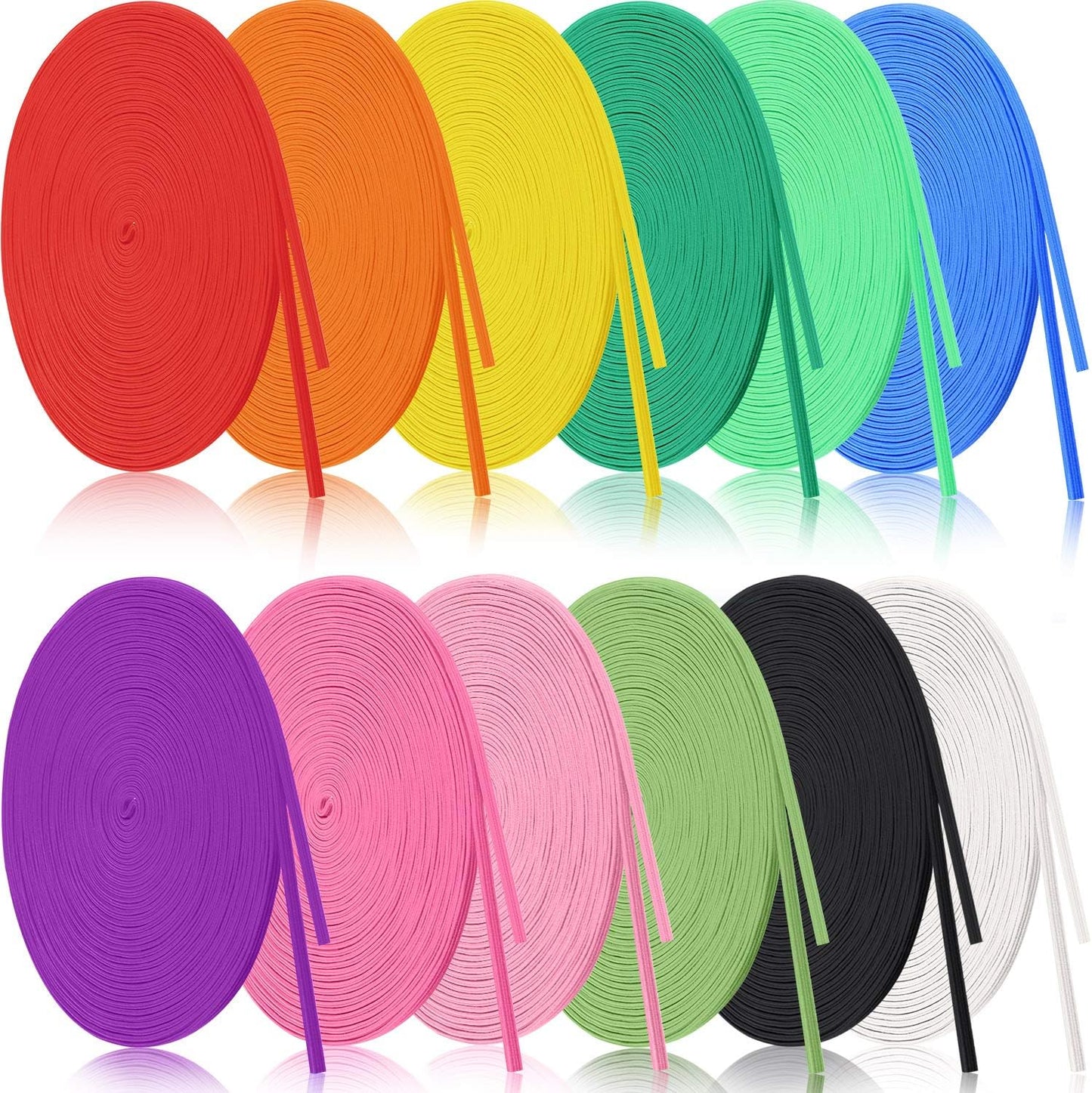 WILLBOND 12 Rolls Colorful Elastic Cord - Heavy Duty Stretch Knitted Flat Band for Sewing Crafts DIY Comforter Cuffs (1/8 Inch X 8.8 Yard, Bright Color)