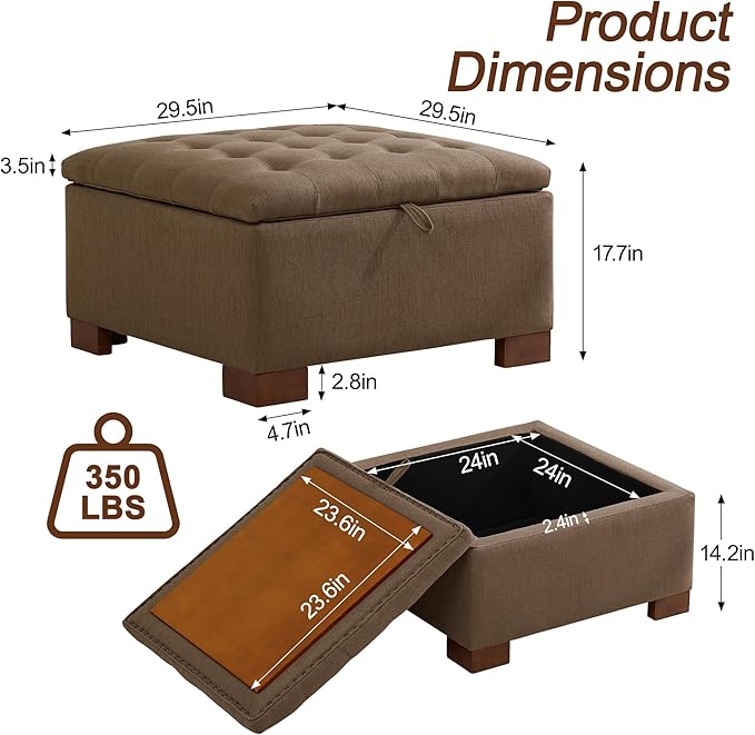 WUTUTUEE 30" Fabric Square Storage Ottoman