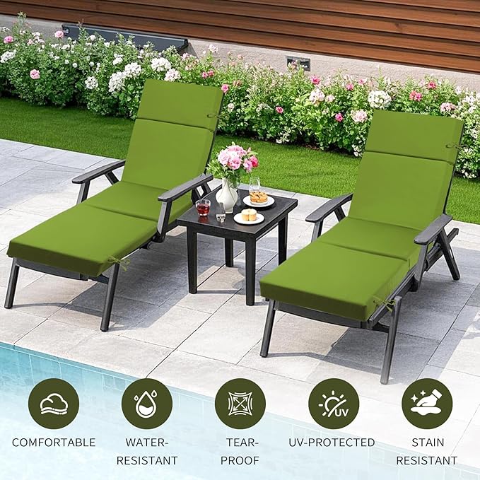 2 Pcs Outdoor Chaise Lounge Cushion 72" x 21" x 3", 4-Section Folding Patio