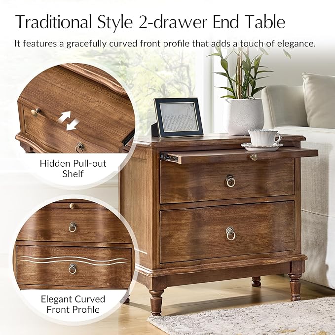 HULALA HOME Solid Wood Storage End Table