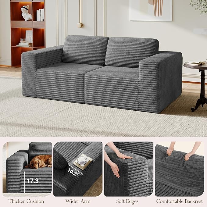 Vesgantti 80" Modular Sectional Sofa, Corduroy Cloud Couch