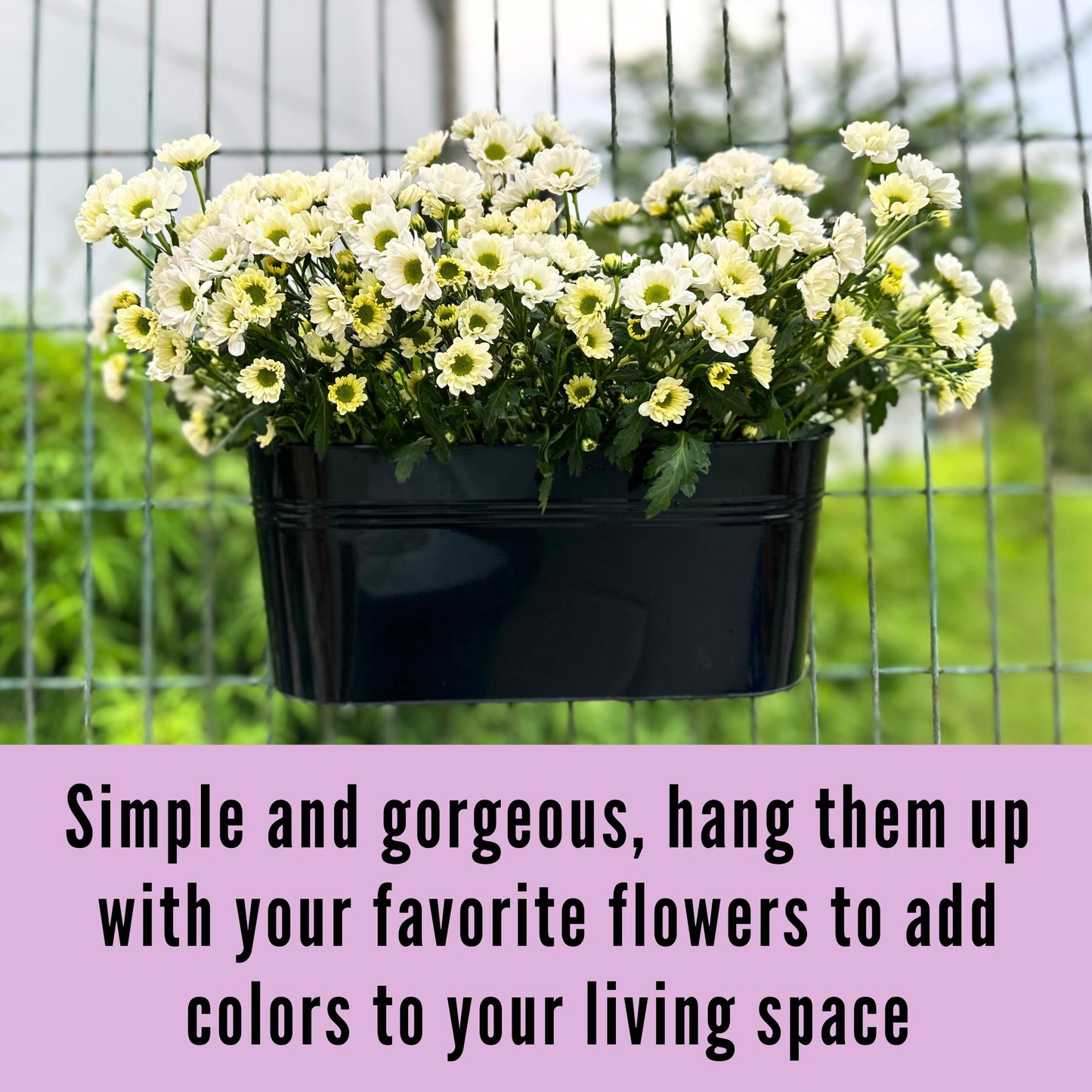 LaLaGreen 17 Inch Rail Planter (10-PIECE Combo Set) Large Black Metal Hanging Rail Fence Flower Pots, Modern Railing Planters for Outdoor Plants Garden Style Iron Patio Planters Deck Balcony Decor