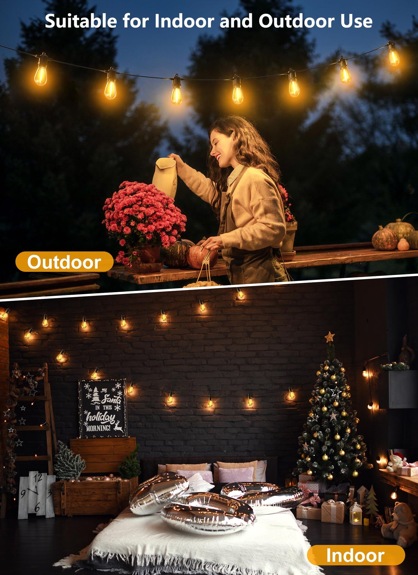 Brightown Outdoor String Lights 190FT with 60+2 Shatterproof Edison Bulbs, Waterproof Hanging Patio Lights Outside for Backyard Deck Garden Party Xmas Decor, 2700K
