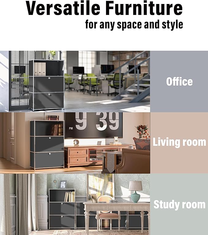 Metal Shelf with 2 Flap Doors, Large Capacity Cabinet, DIY Modern Home