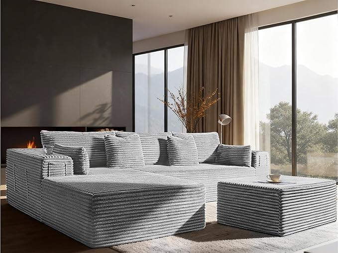 108" Oversized Cloud Sectional Couch, Comfort U Shaped Boneless Couch
