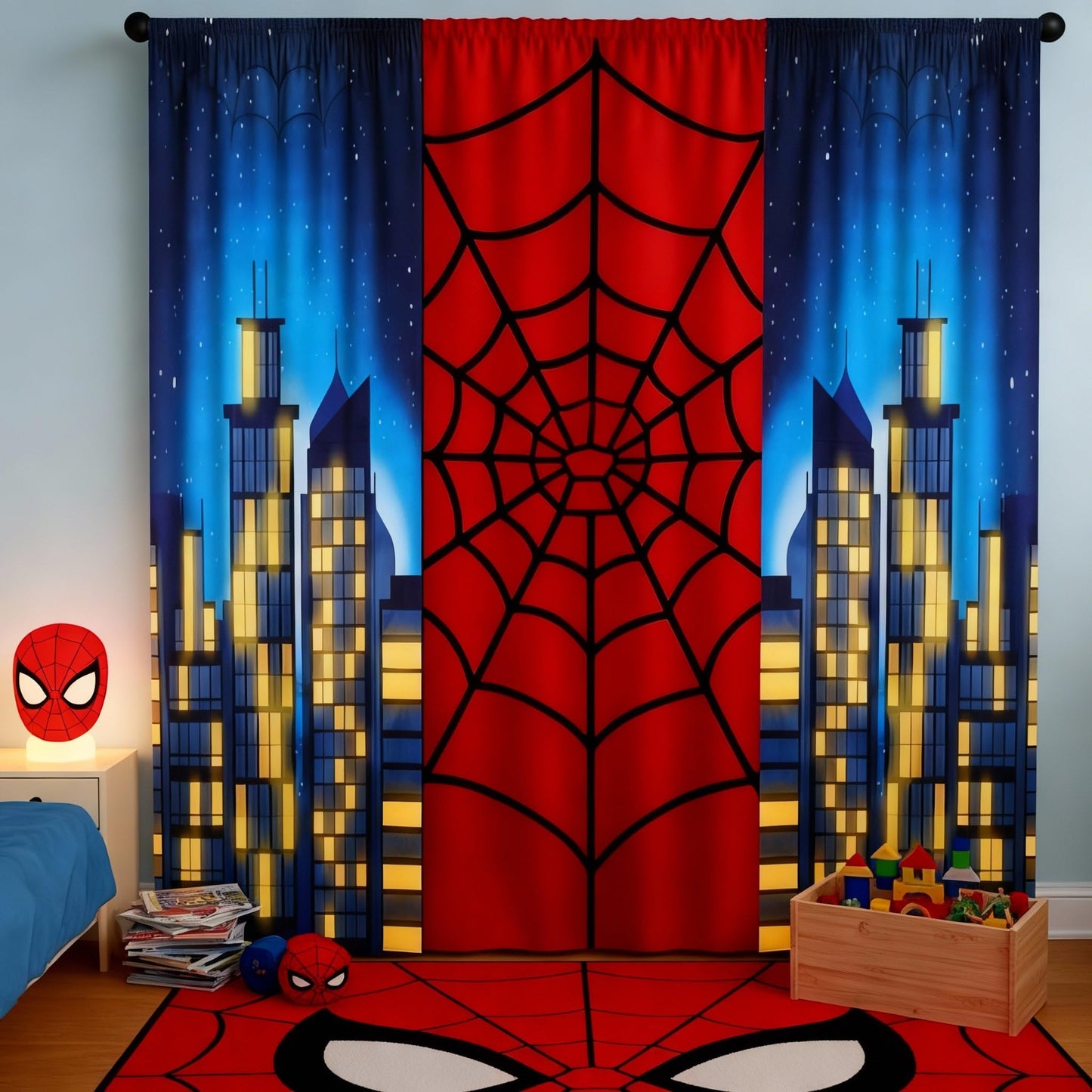 Boao 3 Pcs Spider Backdrop Birthday Decoration Spider Web Curtains 6.6 x 3.9 ft Photo Banner Window Decor for Party Photography Background Photo Props(City Night Scene)