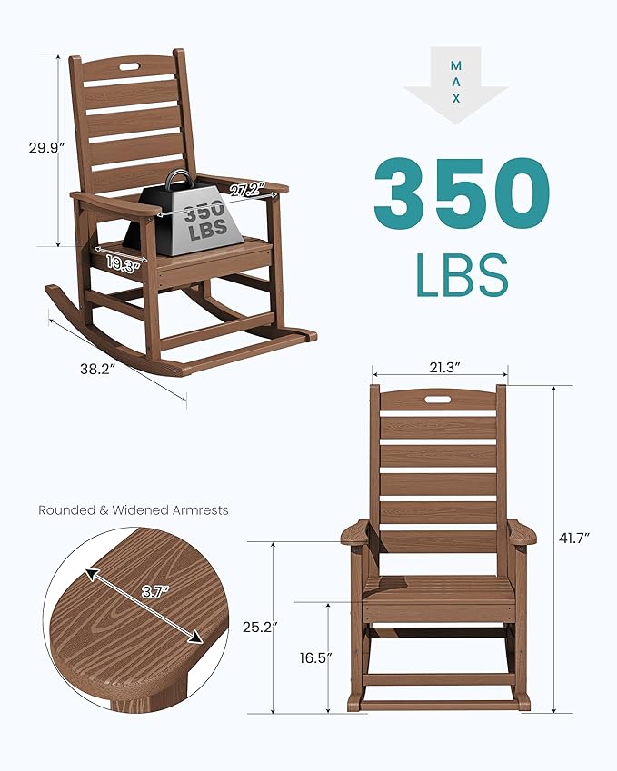 SERWALL Outdoor Rocking Chair Set of 2, Oversized Rocking Chair